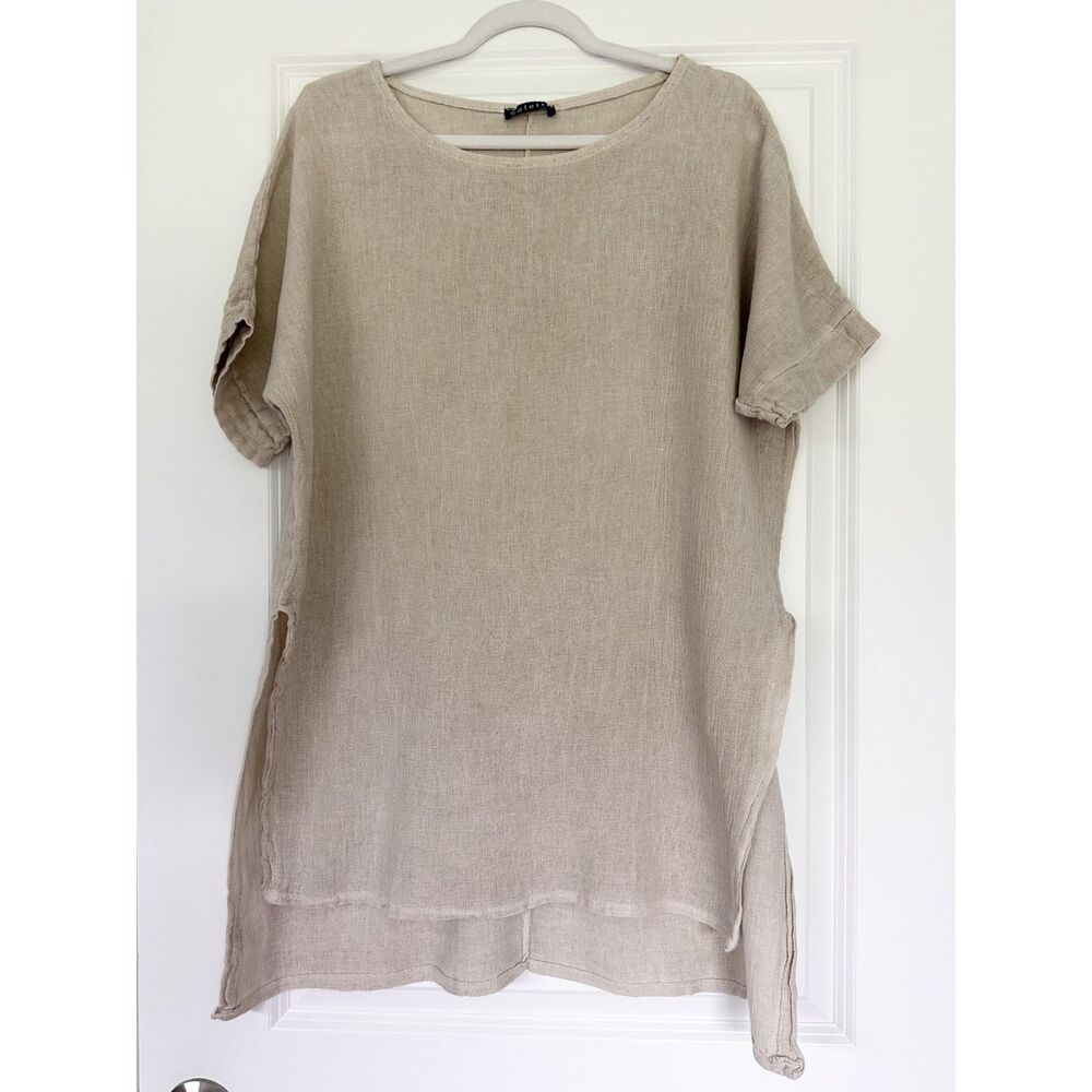 Colette Linen Cotton Tunic Top Made in Italy Beige Oversized Lagenlook OS Boho